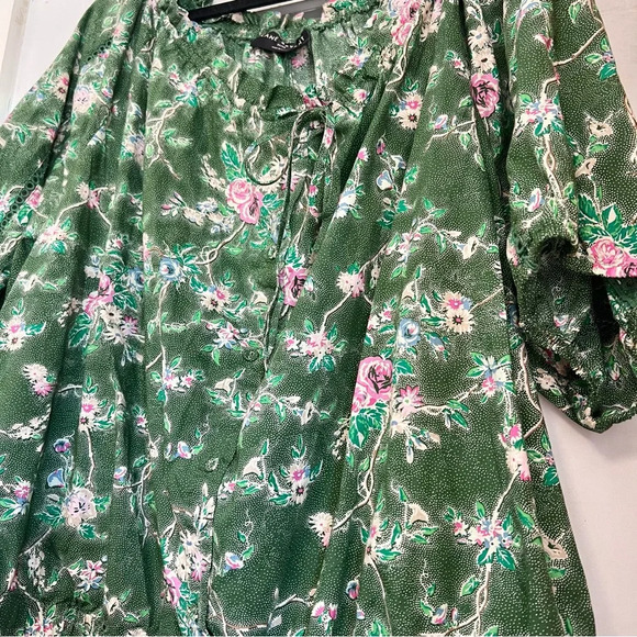 Lane Bryant Women's Plus Size 26/28 Blouse Top Short Sleeve Green Floral Cotton - Picture 15 of 15